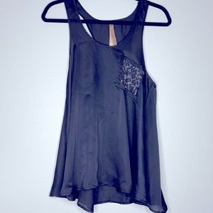 Flowy Black Tank with Silver leopard picket detail